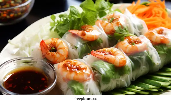 Fresh and Delicious Vietnamese Rice Paper Rolls with Shrimp