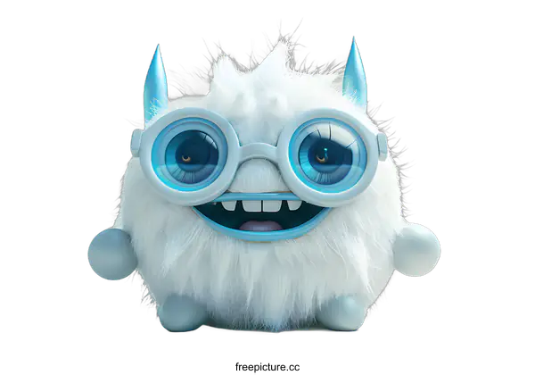 [Transparent Background PNG]Cute White Furry Monster Wearing Glasses