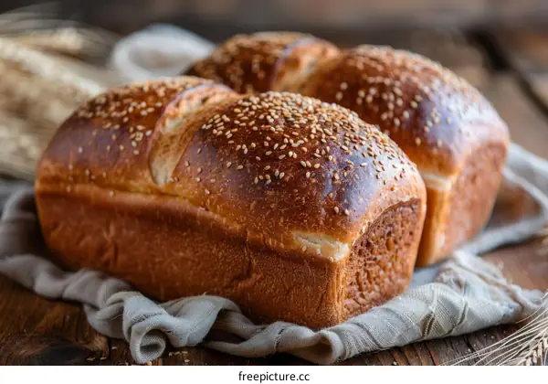 Two Loaves of Freshly Baked Bread on Wooden Table