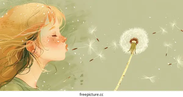 Little girl blowing dandelion seeds