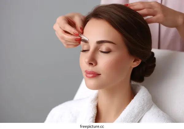 Eyebrow shaping treatment by beautician