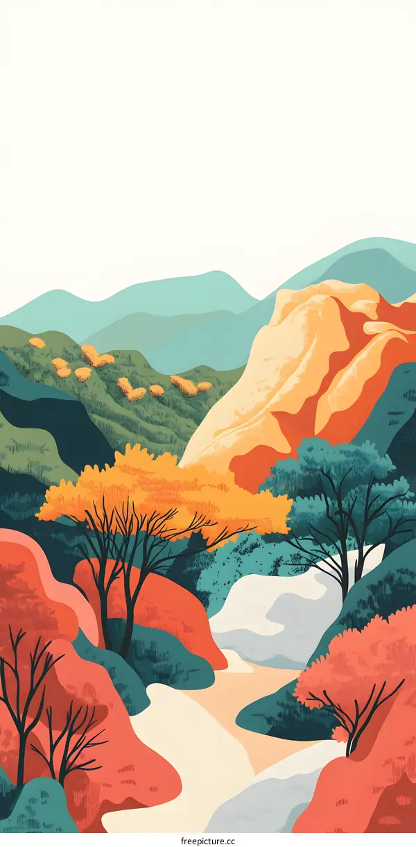Abstract Mountain Landscape Illustration With A Path