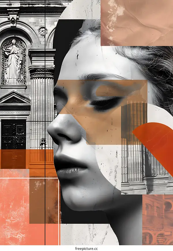 Collage Art with Woman and Architecture