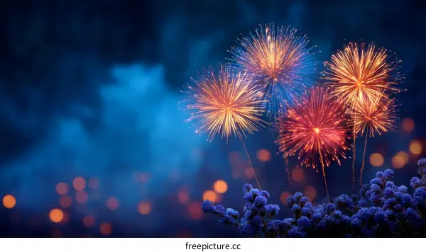 Colorful Fireworks Explode in the Night Sky
