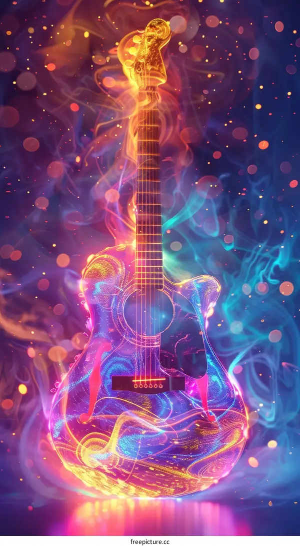 Abstract colorful guitar in smoke