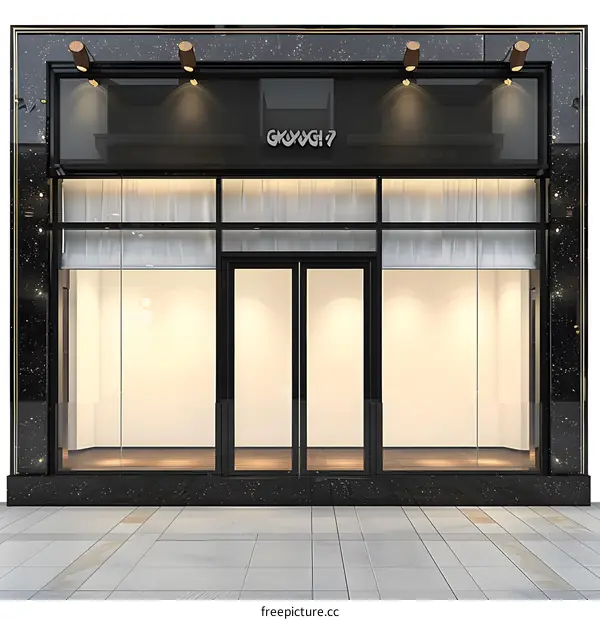 Modern Black and Gold Storefront With Glass Doors