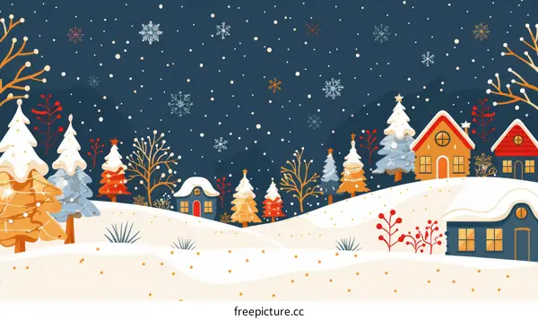 Snowy village in winter landscape. Merry Christmas and Happy New Year.