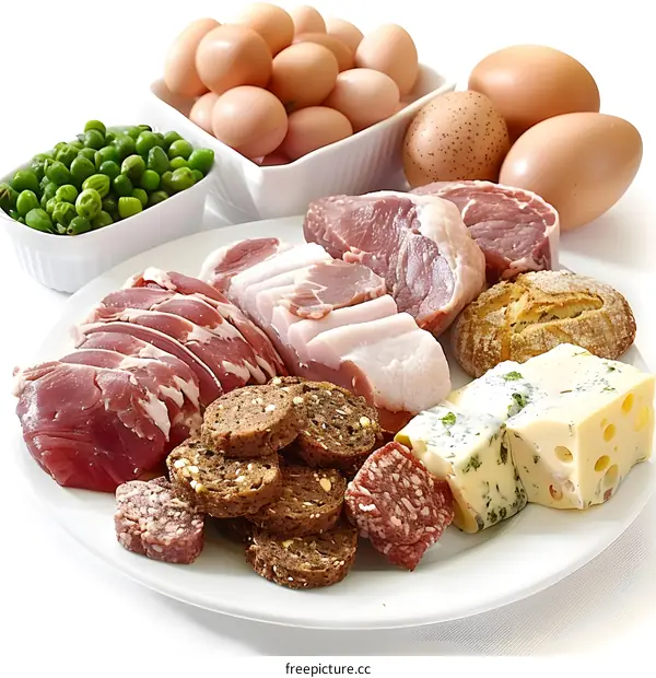 Various Types of Meat and Cheese on a Plate