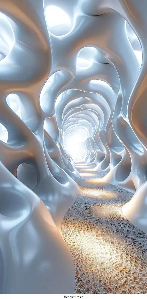Futuristic tunnel with glowing light at the end
