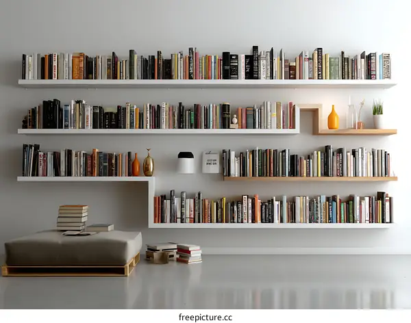 Modern Floating Bookshelves with Books