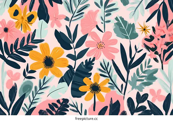 Floral Pattern Design with Pink and Yellow Flowers