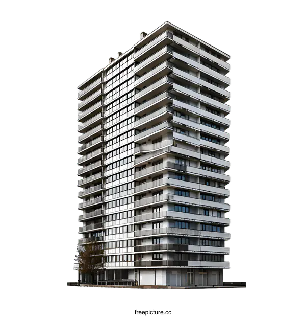 [Transparent Background PNG]Modern Apartment Building with Balconies Isolated on White Background
