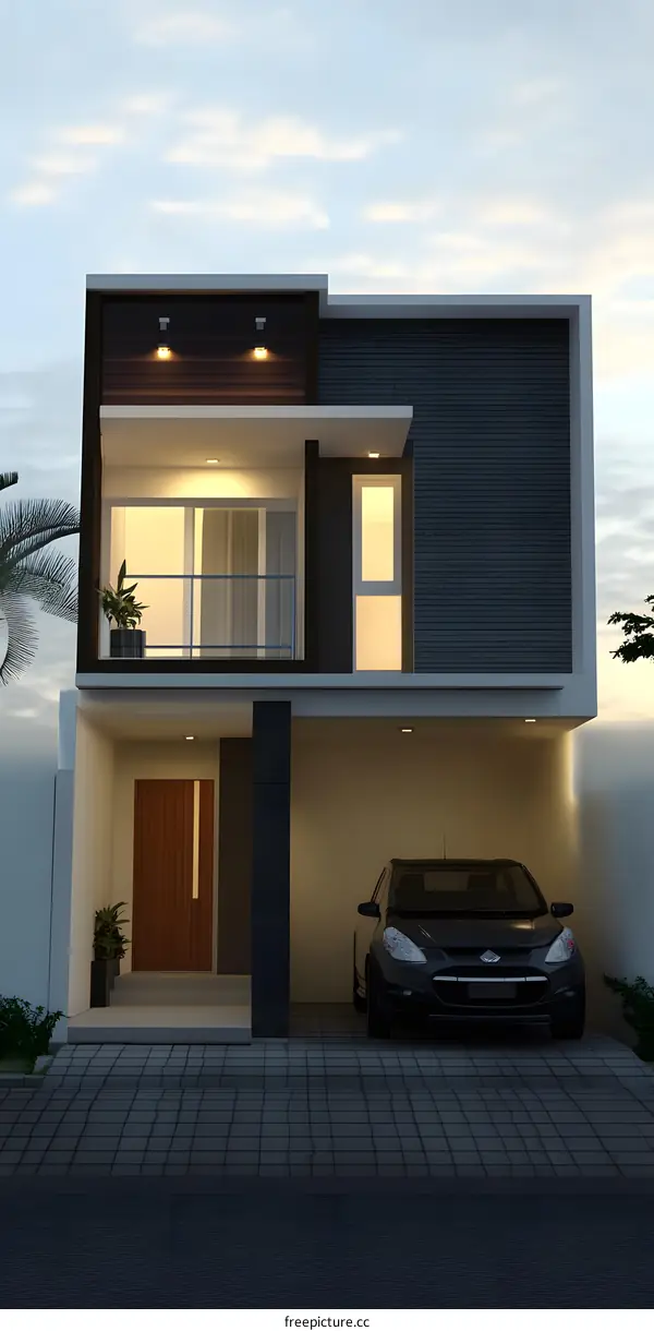 Modern Two Story House Exterior Design with Car in Front