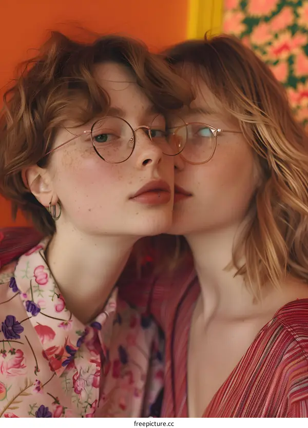 Two Young Women with Freckles and Glasses