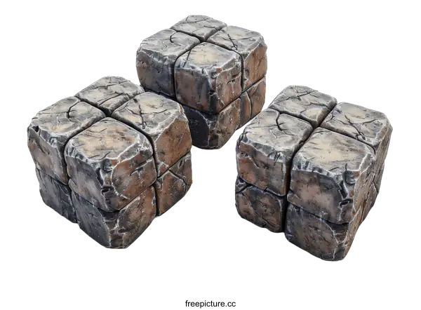 [Transparent Background PNG]Three stone cubes on a black background