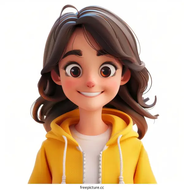 Smiling Cartoon Girl in a Yellow Hoodie Illustration