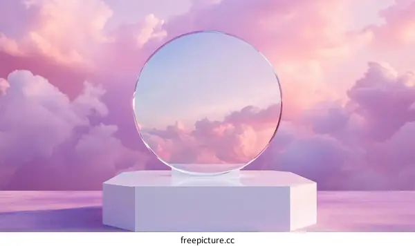 Pastel Pink Cloud Scene with Glass Circle Display
