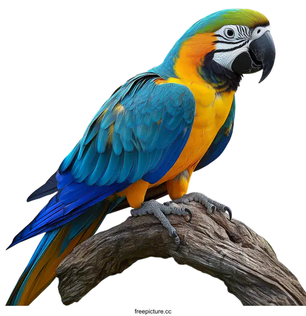 [Transparent Background PNG]Colorful Macaw Bird Perched on Branch
