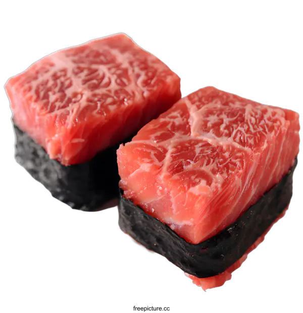 [Transparent Background PNG]Two pieces of raw meat sushi on a white background