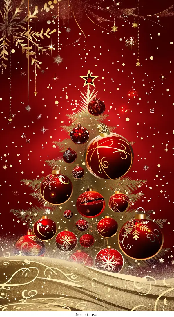 Festive Christmas Tree Adorned with Red and Gold Ornaments