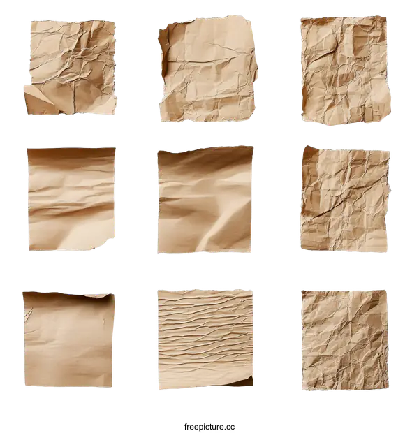 [Transparent Background PNG]Collection of Crumpled Brown Paper Pieces