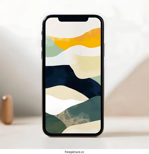 Abstract Mobile Phone Wallpaper with Colorful Waves and Hills