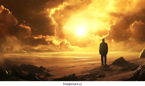 Silhouette of Man Standing in Front of a Golden Sky
