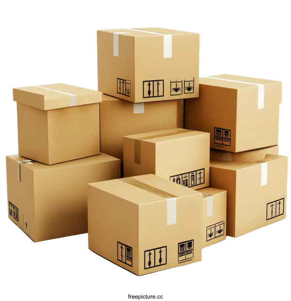 [Transparent Background PNG]Stacked Cardboard Boxes for Moving or Shipping