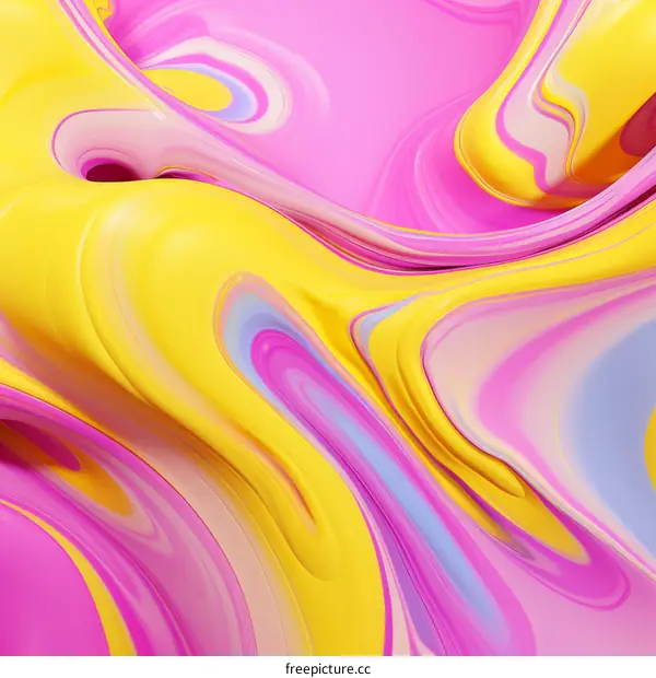 Abstract Swirling Painting in Vibrant Pink, Yellow, and Blue