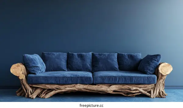 Modern Wooden Sofa in Deep Blue