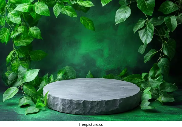 Nature Display Stone Platform with Lush Greenery