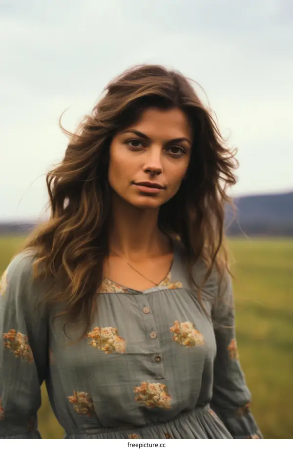Portrait of a beautiful young woman standing in a field of wheat