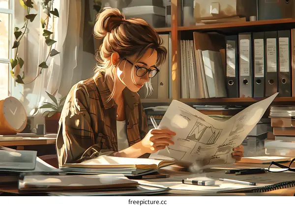 girl studying in the library