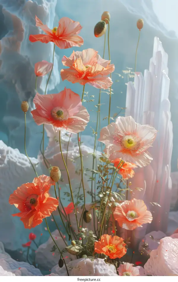 ethereal flowers in icy blue waters