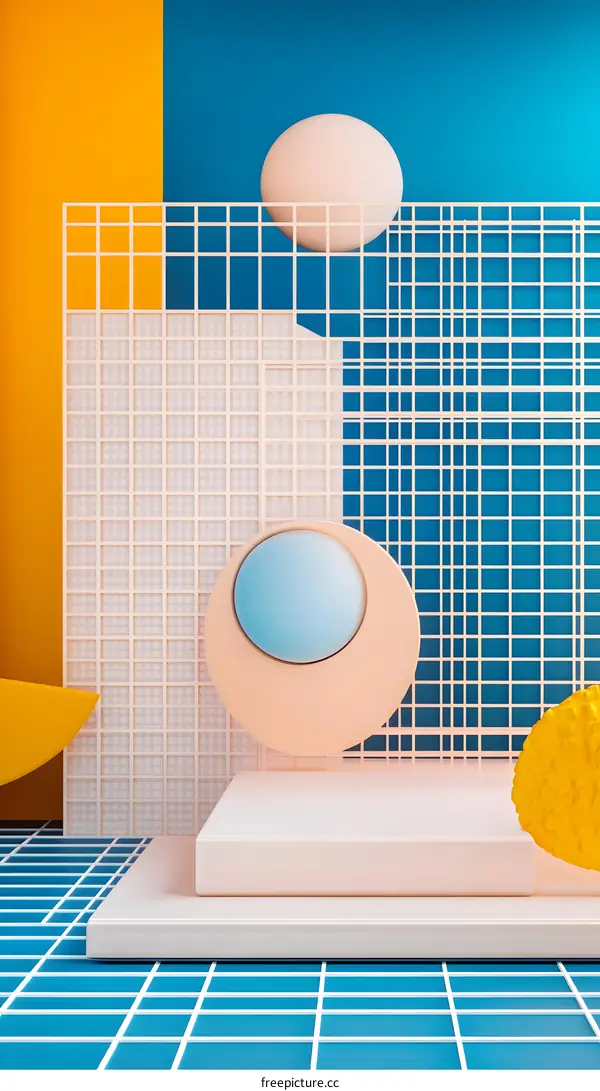 Abstract Geometric Shapes and Colors on Blue and Yellow Background