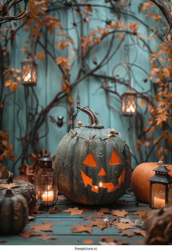 Spooky Halloween Pumpkin Still Life