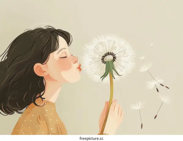 A girl blowing a dandelion