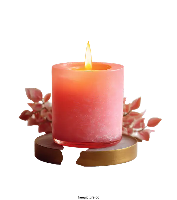 [Transparent Background PNG]Pink Scented Candle on a Decorative Plate