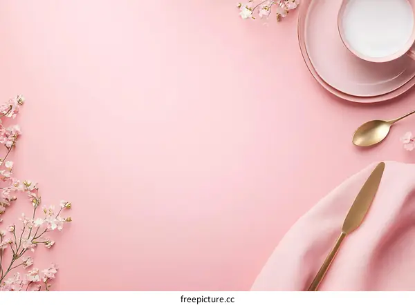 Pink and Gold Minimalist Table Setting with Flowers
