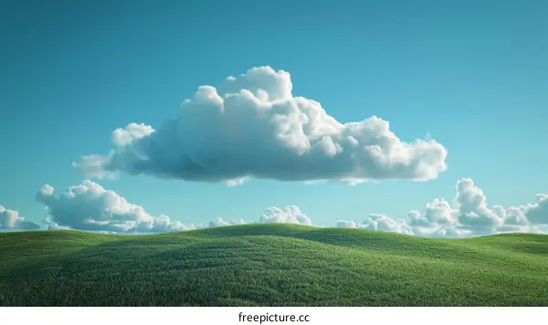 Picturesque Landscape with Fluffy Clouds and Rolling Hills