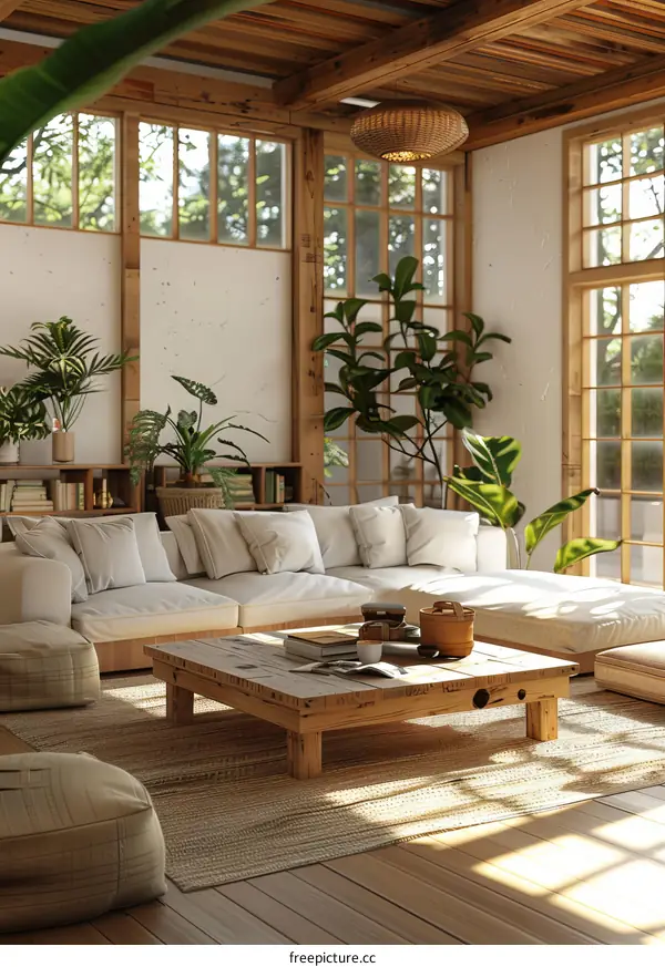 Cozy Japanese Living Room with Abundant Natural Light