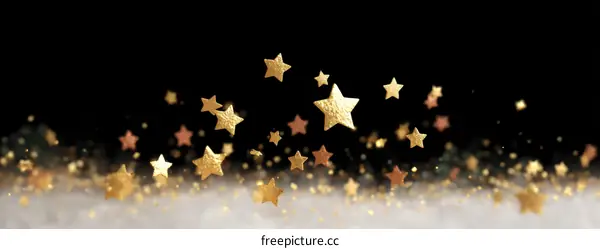Golden Stars Falling on a Black Background