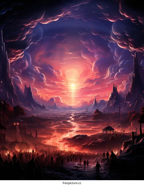 Fantasy landscape with people on adventure