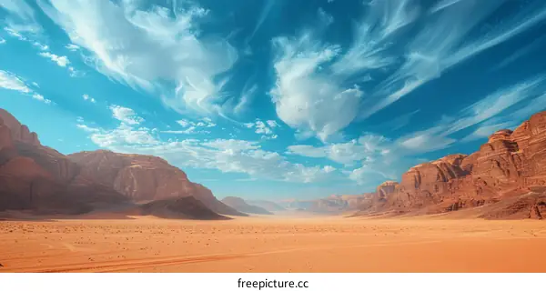 Beautiful Desert Landscape with Blue Sky and Clouds