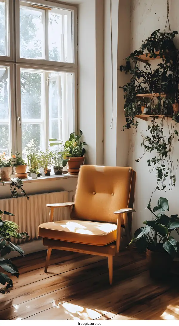 Modern Living Room With Large Window and Yellow Chair