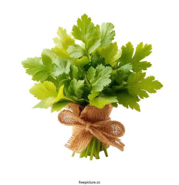 [Transparent Background PNG]Fresh Bunch of Parsley Tied with Burlap Ribbon