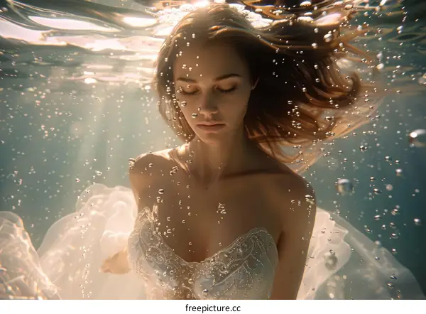 Underwater Portrait of a Woman in a White Dress