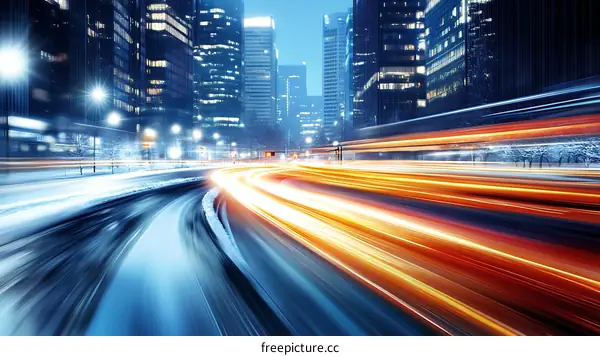 Night City Street Snow Speed Motion Blur