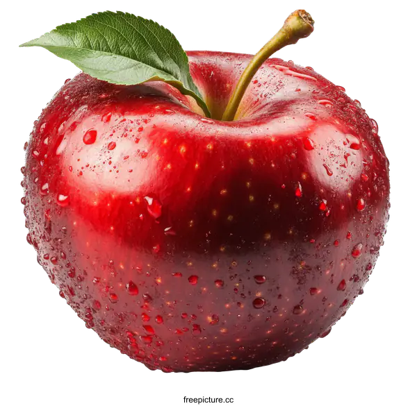 [Transparent Background PNG]Closeup of a Fresh Red Apple with Water Drops