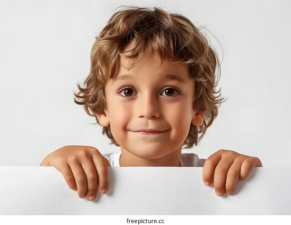 Smiling Boy Holding a White Board